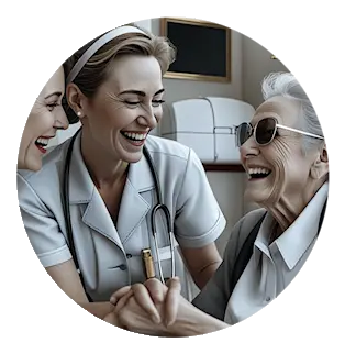 Seniorenbetreuerin unterstuetzt aeltere Person im Alltag<br />